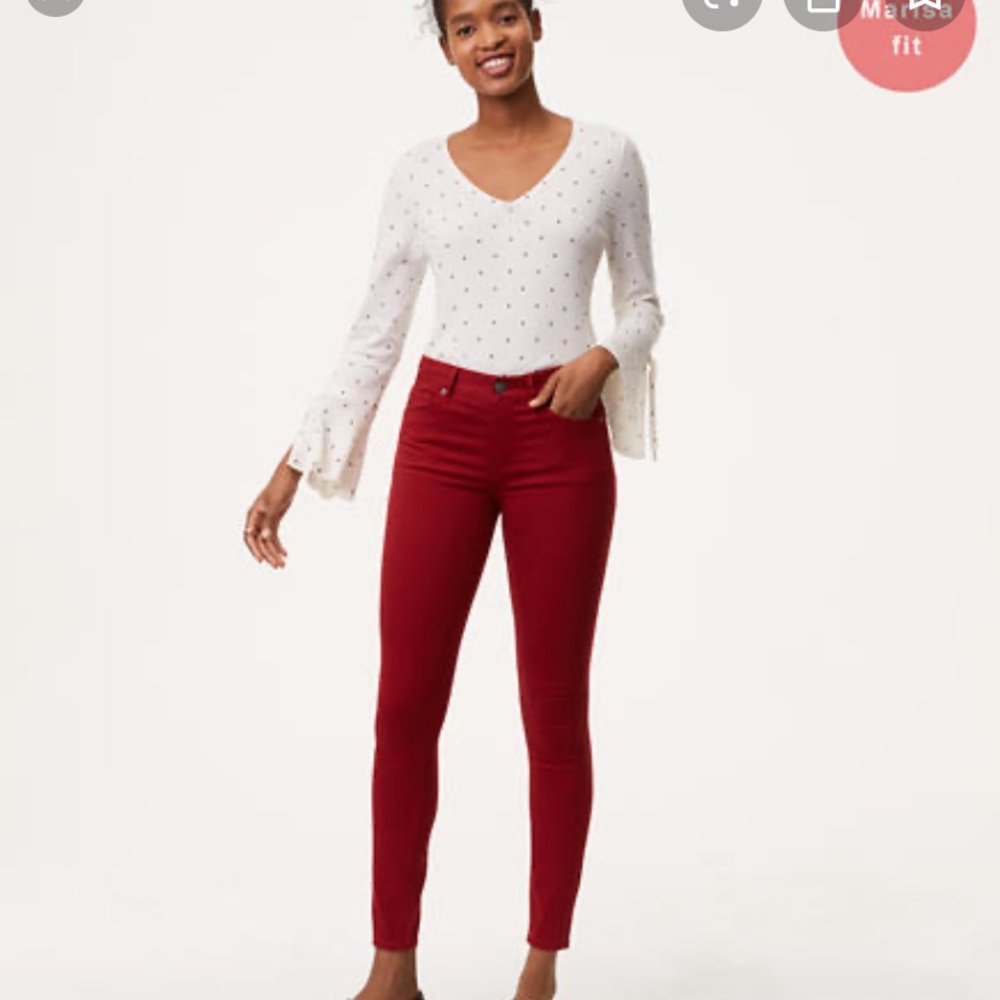 Ann Taylor Loft Marisa Sateen Dark Red Skinny